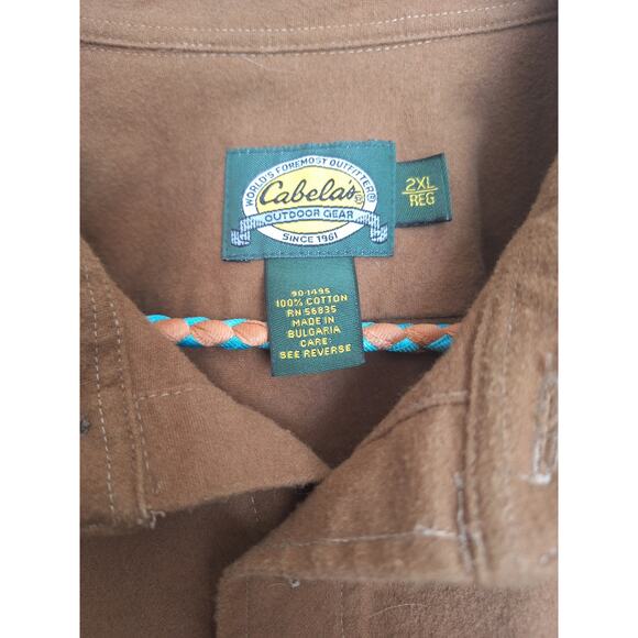 Cabelas Outdoor Gear Chamois Brown Tan Long Sleeve Button Up Shirt Mens XXL - Picture 2 of 7
